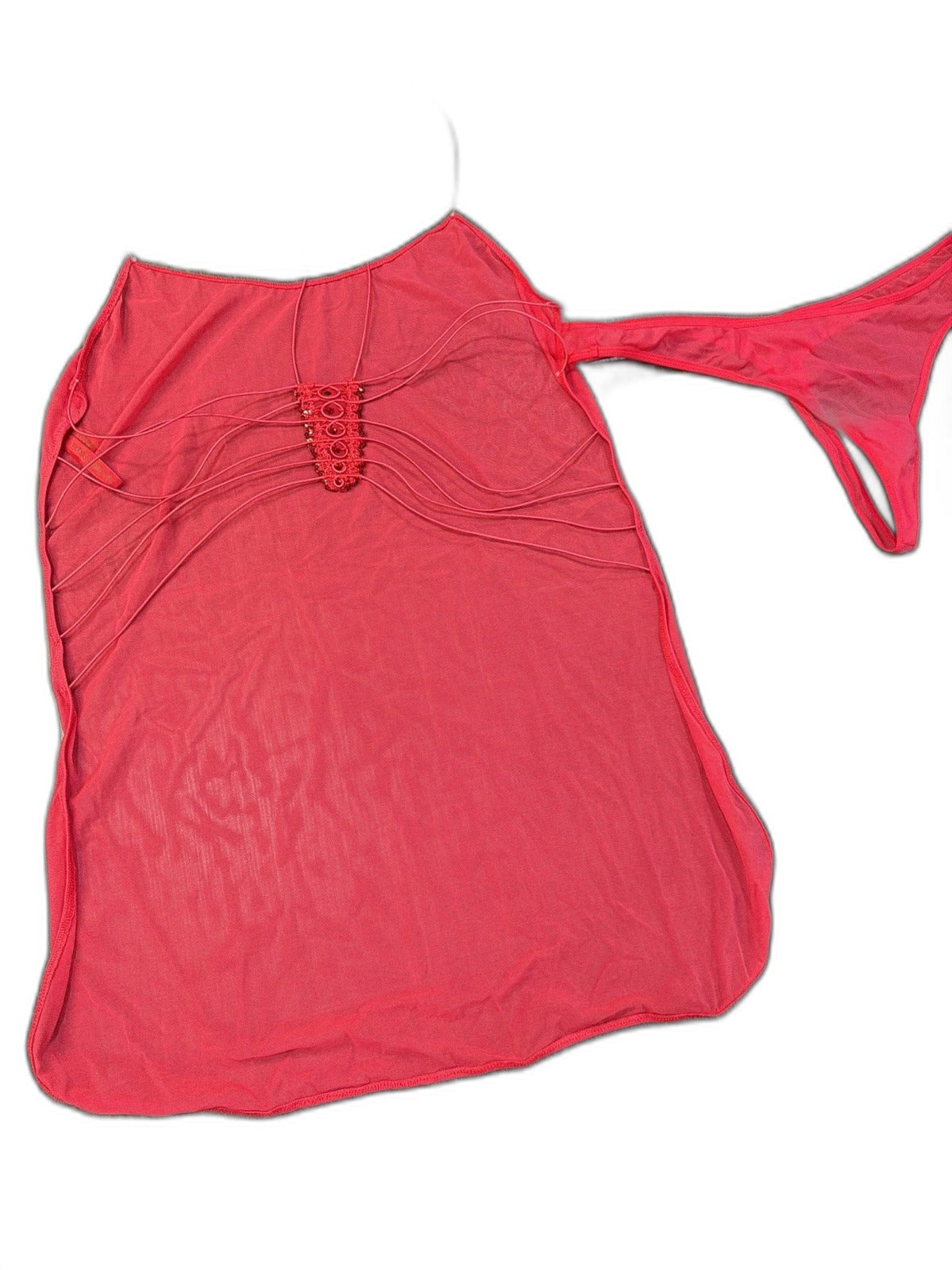 Victoria's Secret cherry red slip dress - front, lace bodice