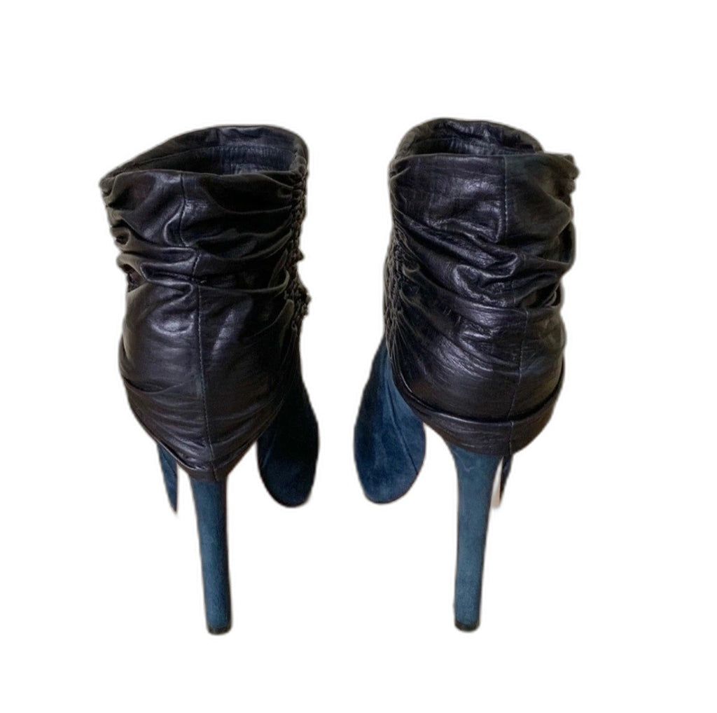 L.A.M.B. by Gwen Stefani blue suede and black leather stiletto ankle booties - view 2