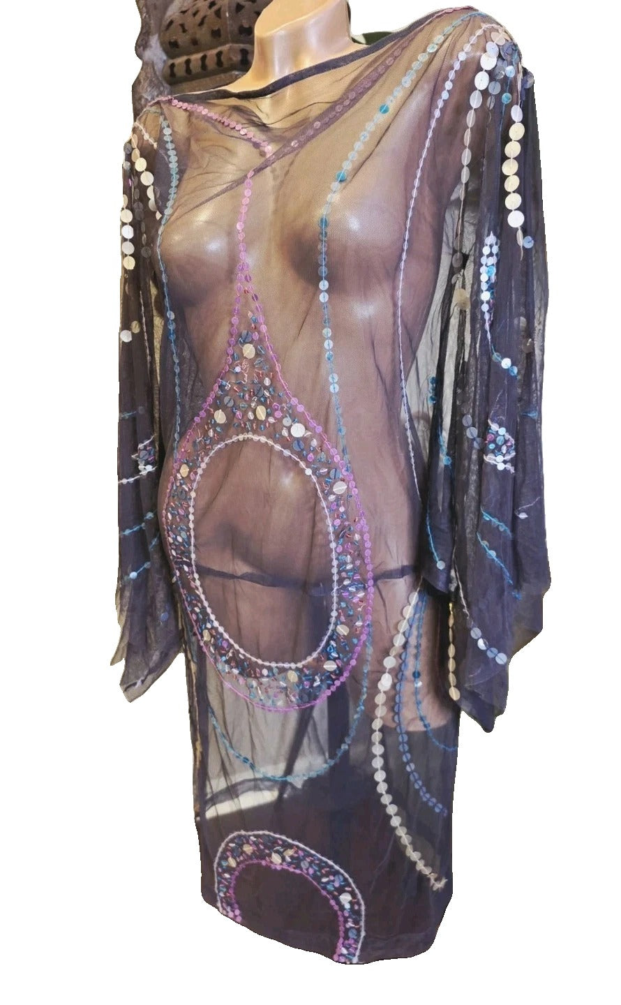 Antik Batik black sheer mesh sequin beaded dress - view 2