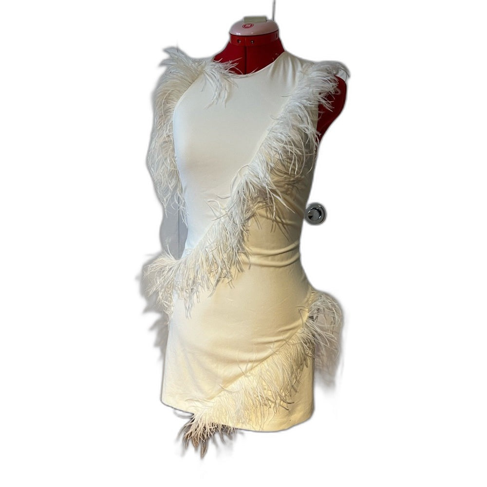 Hutch Pandy feather mini dress in white - view 2