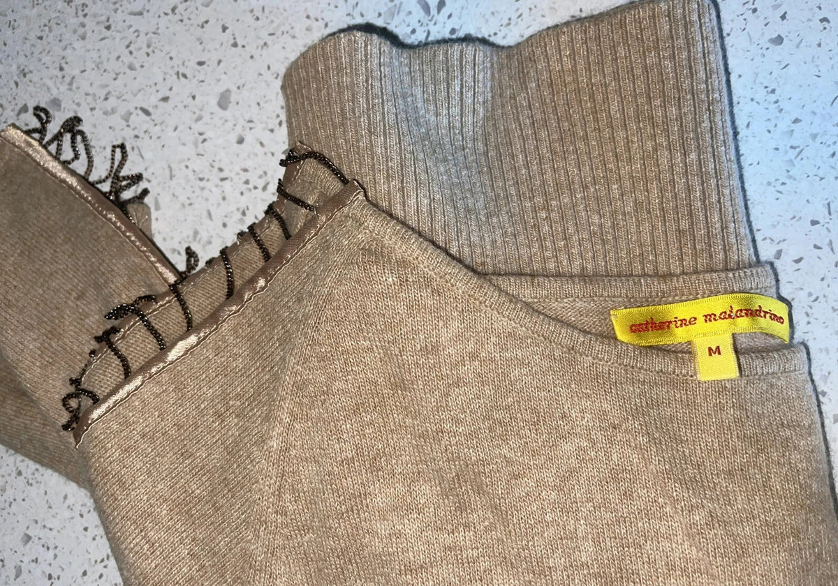 Catherine Malandrino beige sweater - ribbed cuff and brand label detail