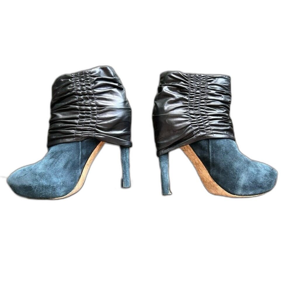 L.A.M.B. by Gwen Stefani blue suede platform ruched stiletto ankle booties - view 2