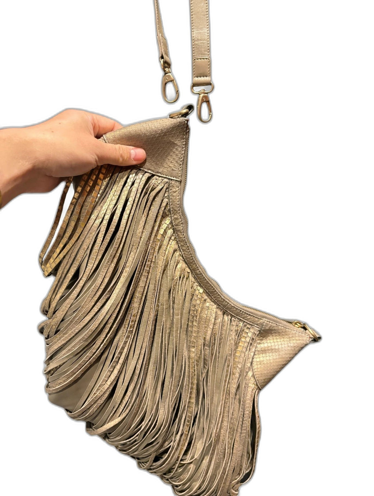 Katherine Kwei Tan Fringed Hobo Bag