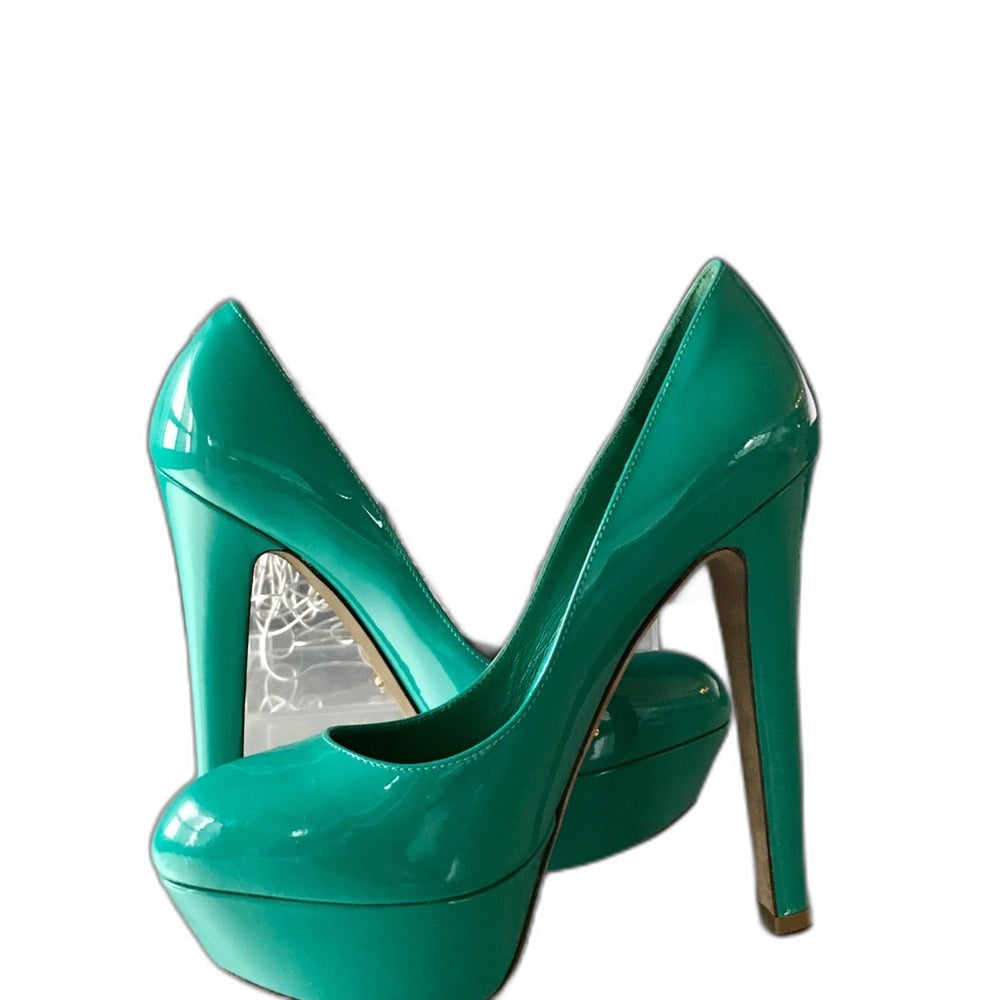 Sergio Rossi turquoise patent leather platform pumps - view 2