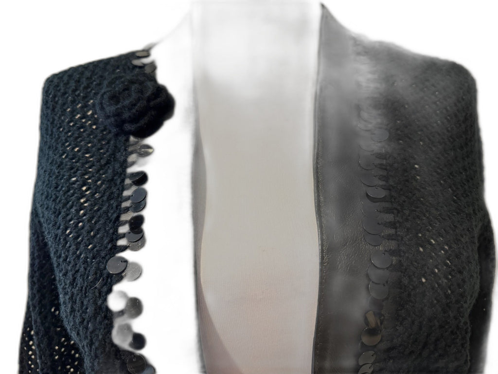 Margaret Godfrey black knit and leather shirt jacket - view 2