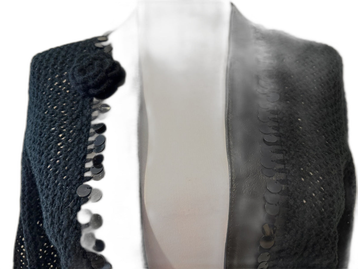 Margaret Godfrey black knit and leather shirt jacket - view 2