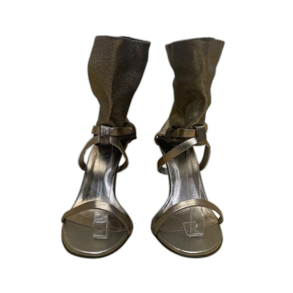 Juno silvery cracked leather ankle-wrap heeled sandals - view 2