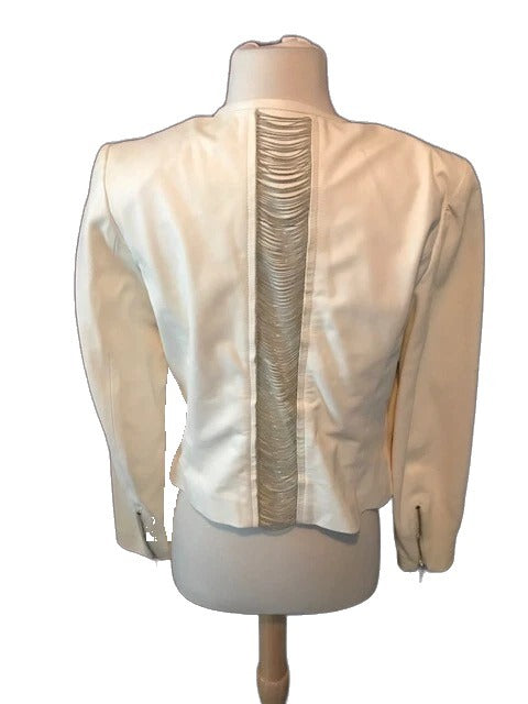 Plein Sud cream leather jacket with chain detail - back on mannequin
