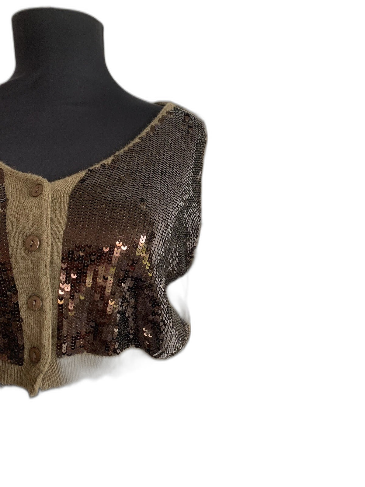 Twin Set by Simona Barbieri brown cropped sequin cardigan sweater - view 2