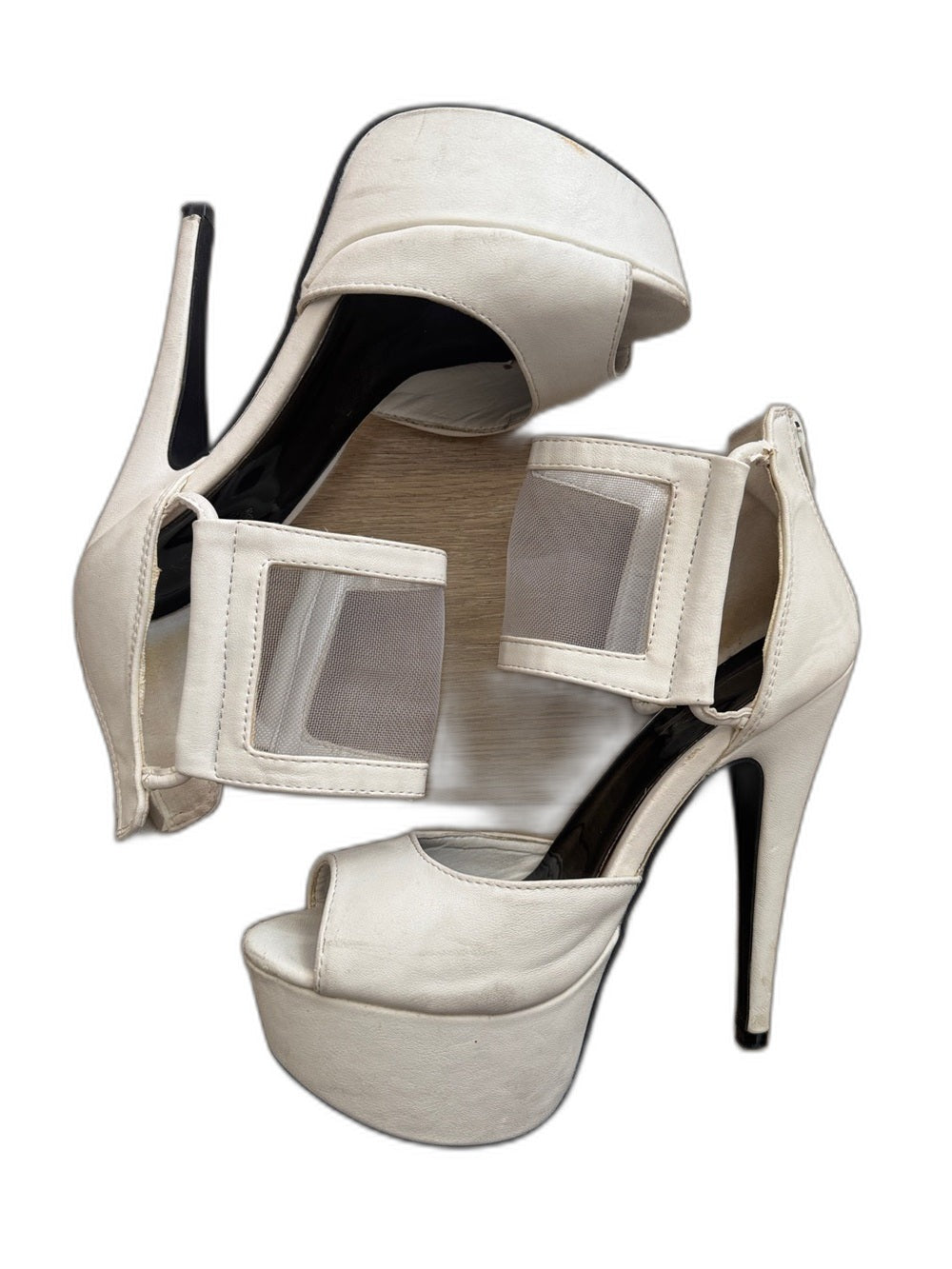 Charlotte Russe white platform peep-toe heels with mesh strap - view 2