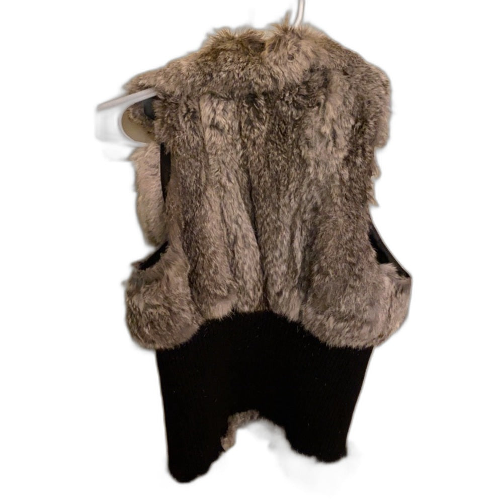 Angora fur fitted vest in grey and black - view 2