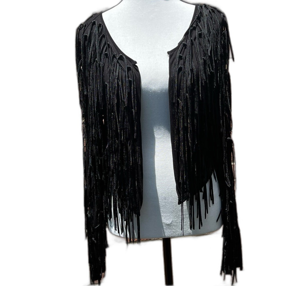 INC International Concepts black fringe top - size M - view 2