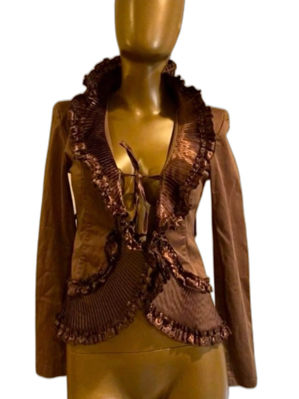Rinascimento vintage steampunk ruffle jacket in brown - view 2