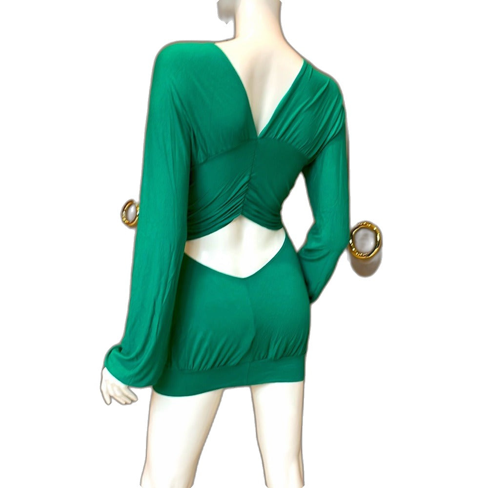 Mason green stretch cotton mini dress with cut-out back - back view 2