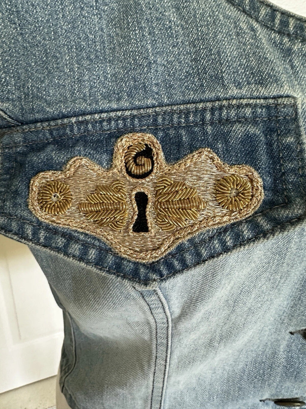 Vintage Gattinoni Fortune Italy embroidered denim top - view 2