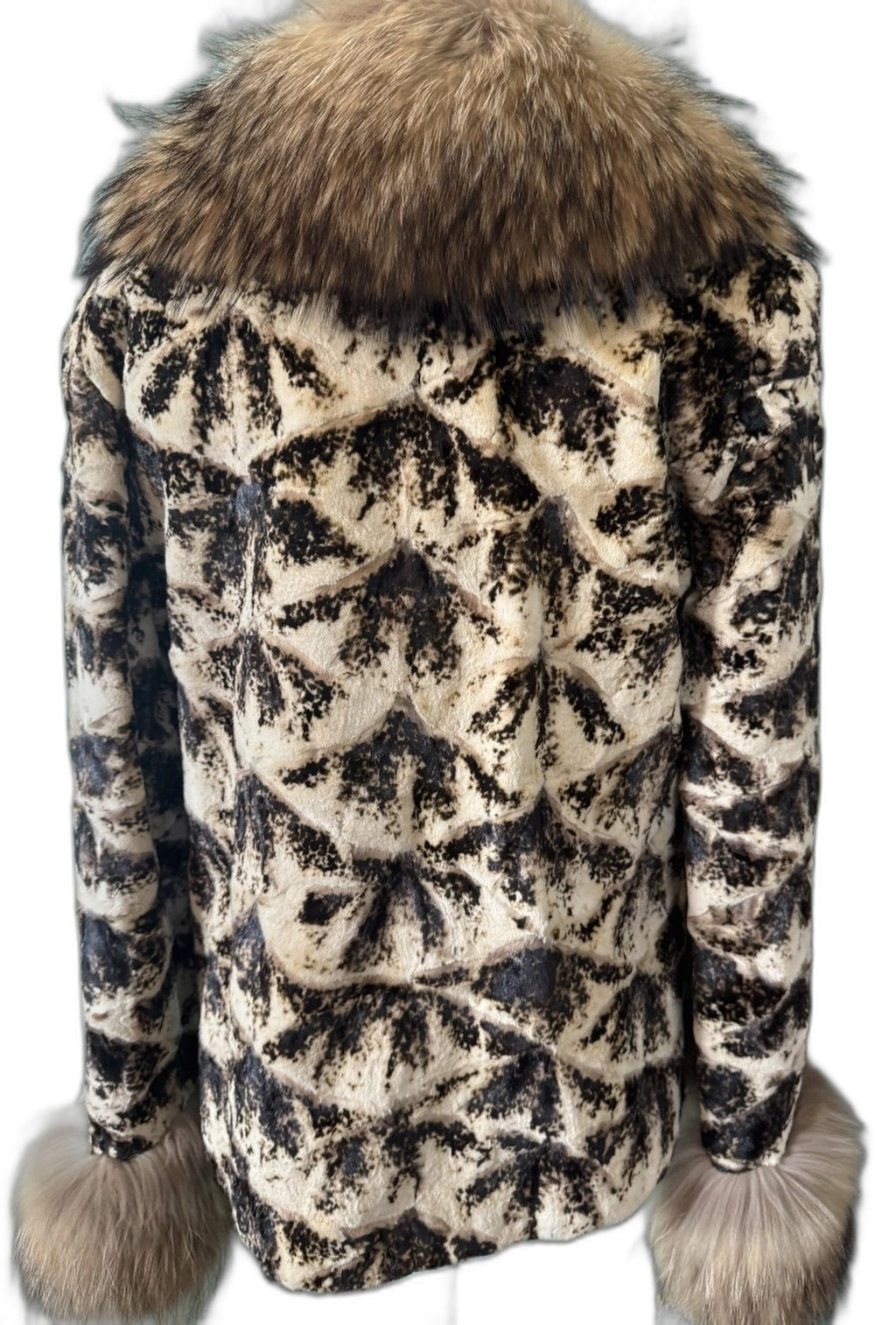 Saglia vintage sheared mink fur coat with raccoon trim - view 2