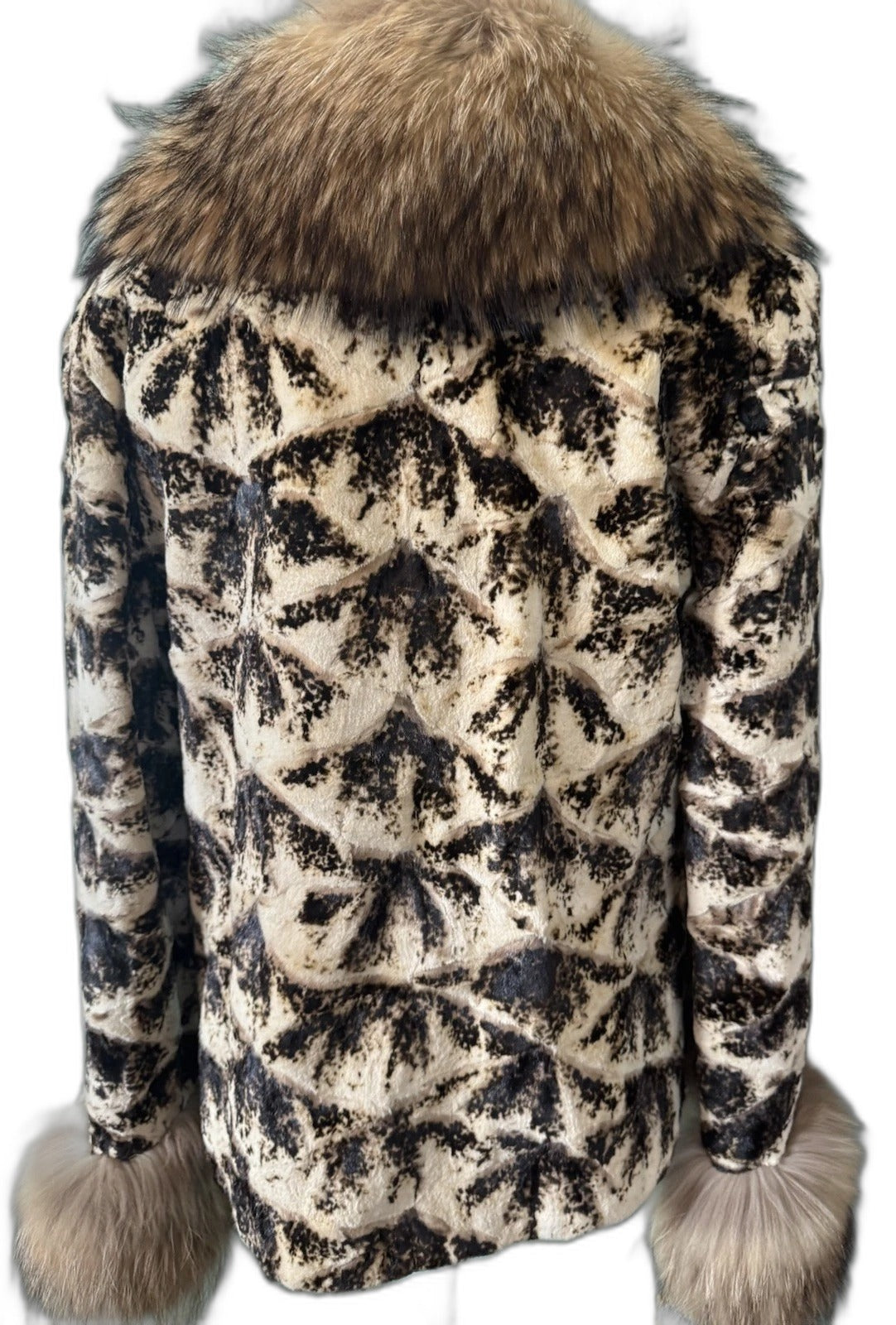 Saglia vintage sheared mink fur coat with raccoon trim - view 2