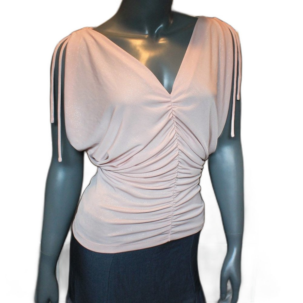 Express pink ruched sparkle top with shoulder ties - view 2