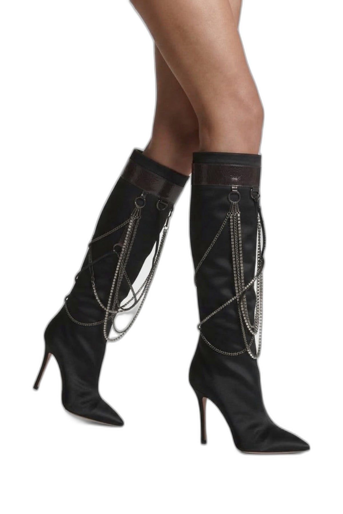 Jimmy Choo Lucia black satin chain crystal boots - front view