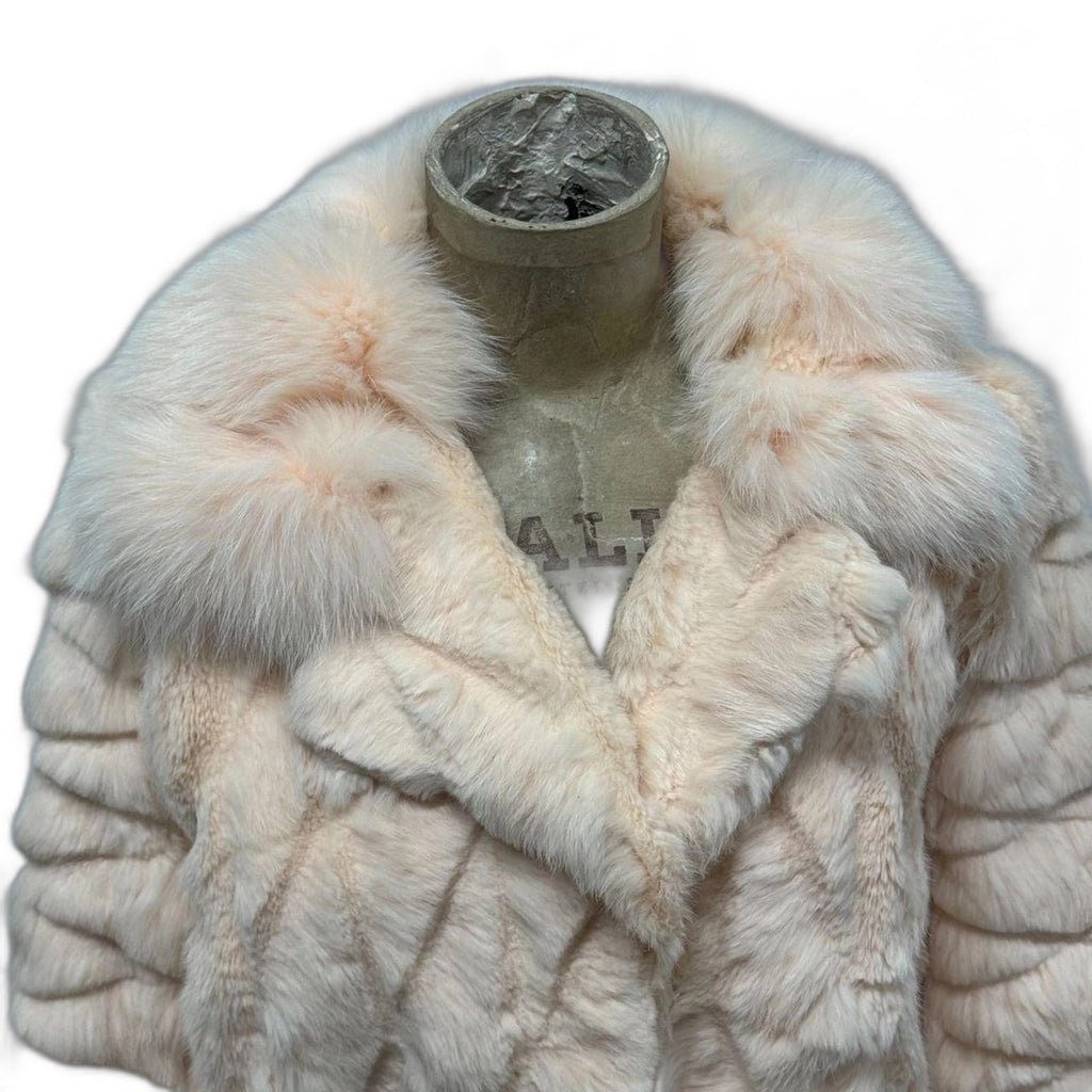 Vintage Y2K quilted blush rabbit and fox fur cropped jacket - view 2