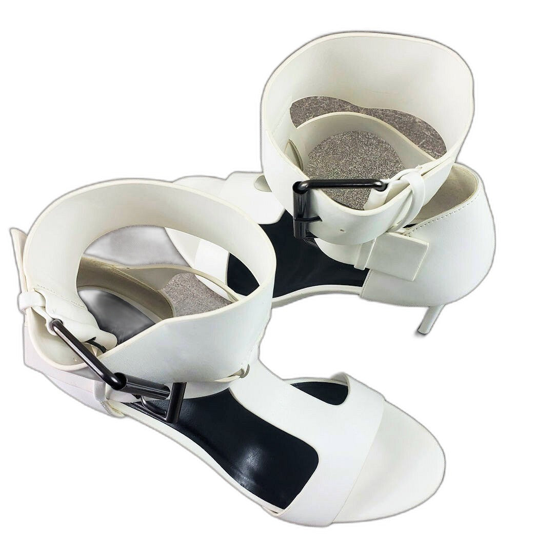 AAJ by Aminah Zahra white double buckle T-strap stiletto sandals - view 2