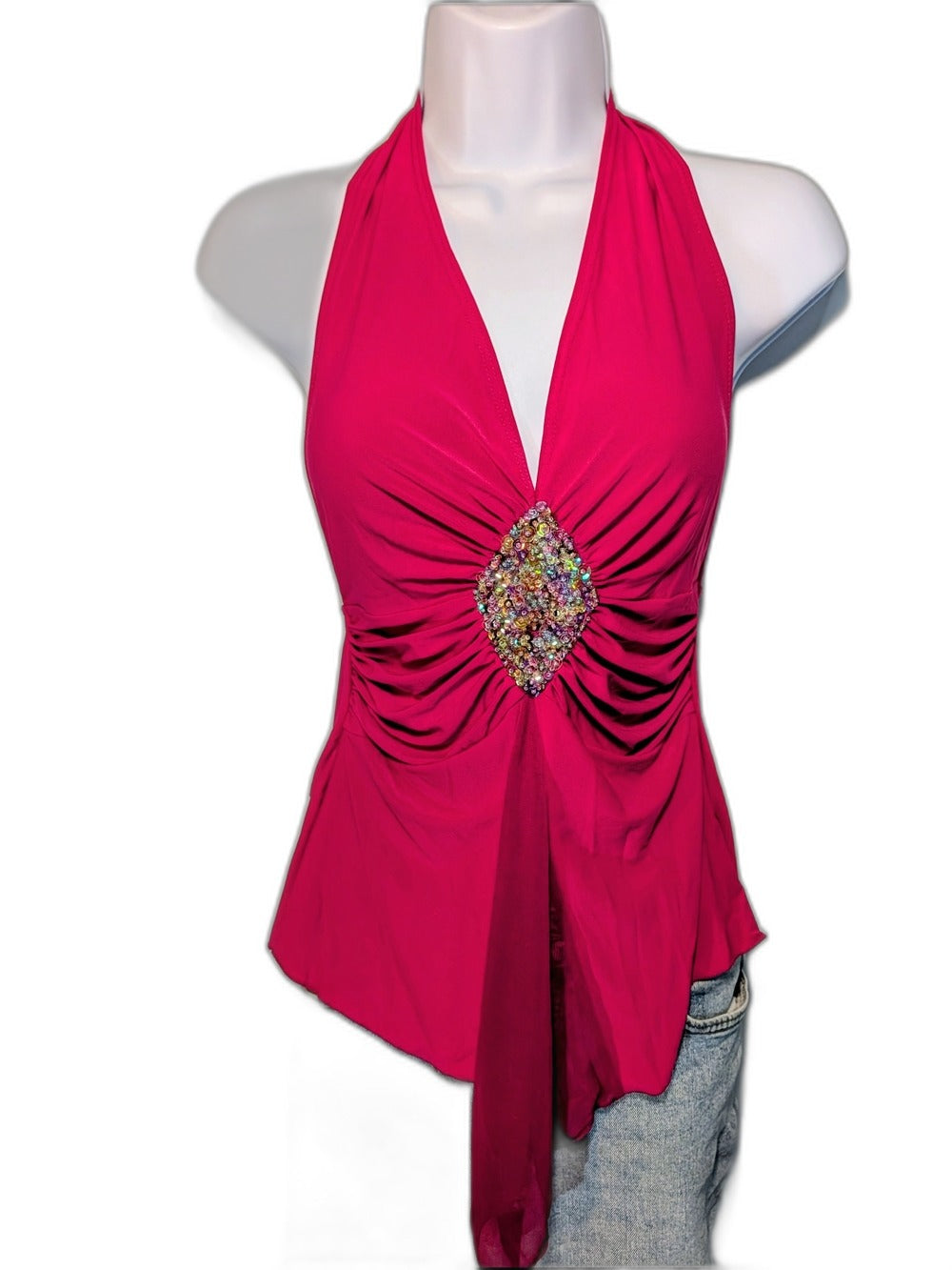 Prada Y2K fuchsia pink jewel-accent halter top - view 2