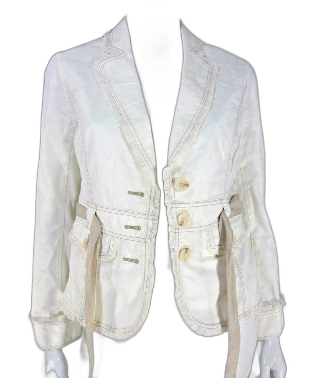 White House Black Market ivory belted blazer jacket - view 3