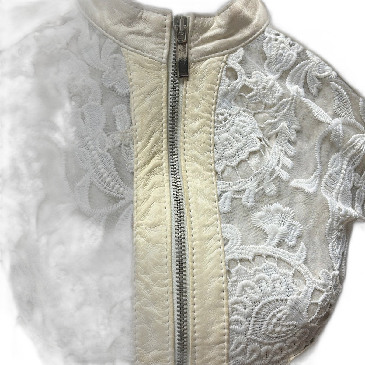 Italian Leather Lace Zip Cropped Jacket - Size 4-6