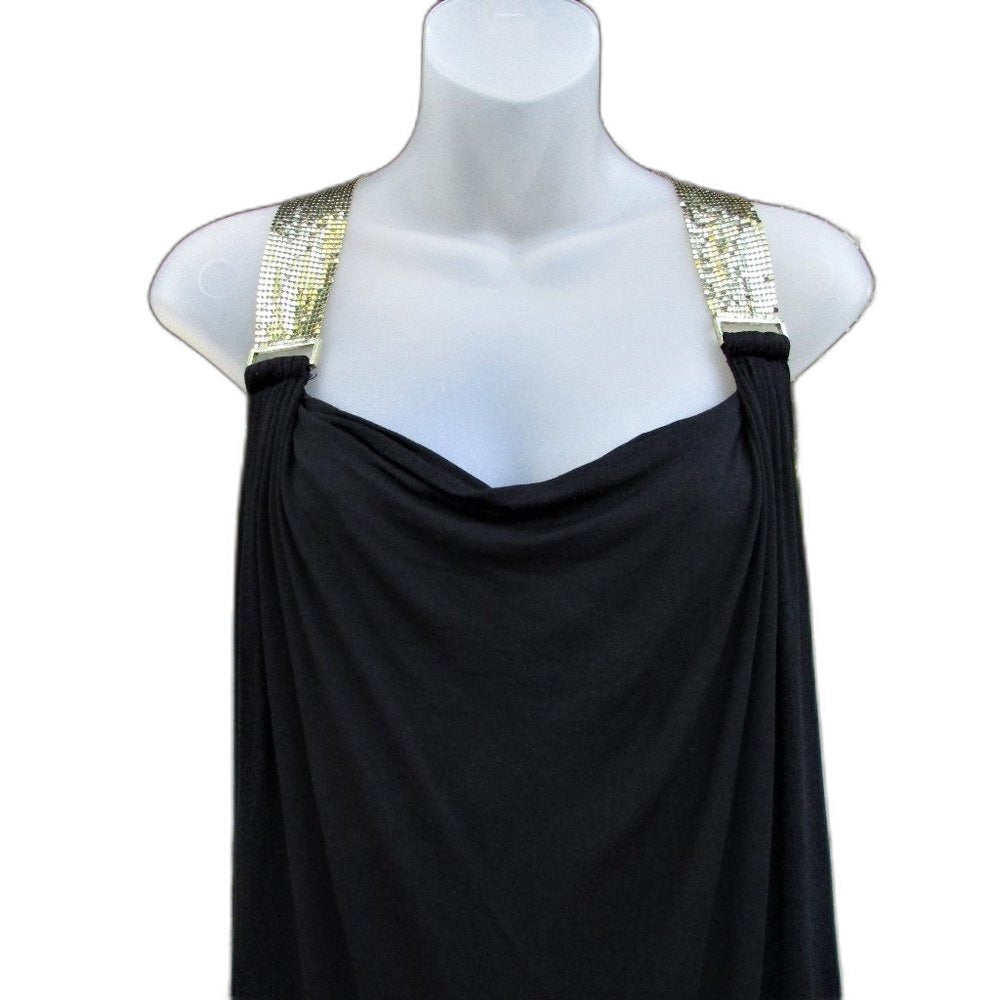 MICHAEL Michael Kors black top with gold mesh shoulder straps - view 3