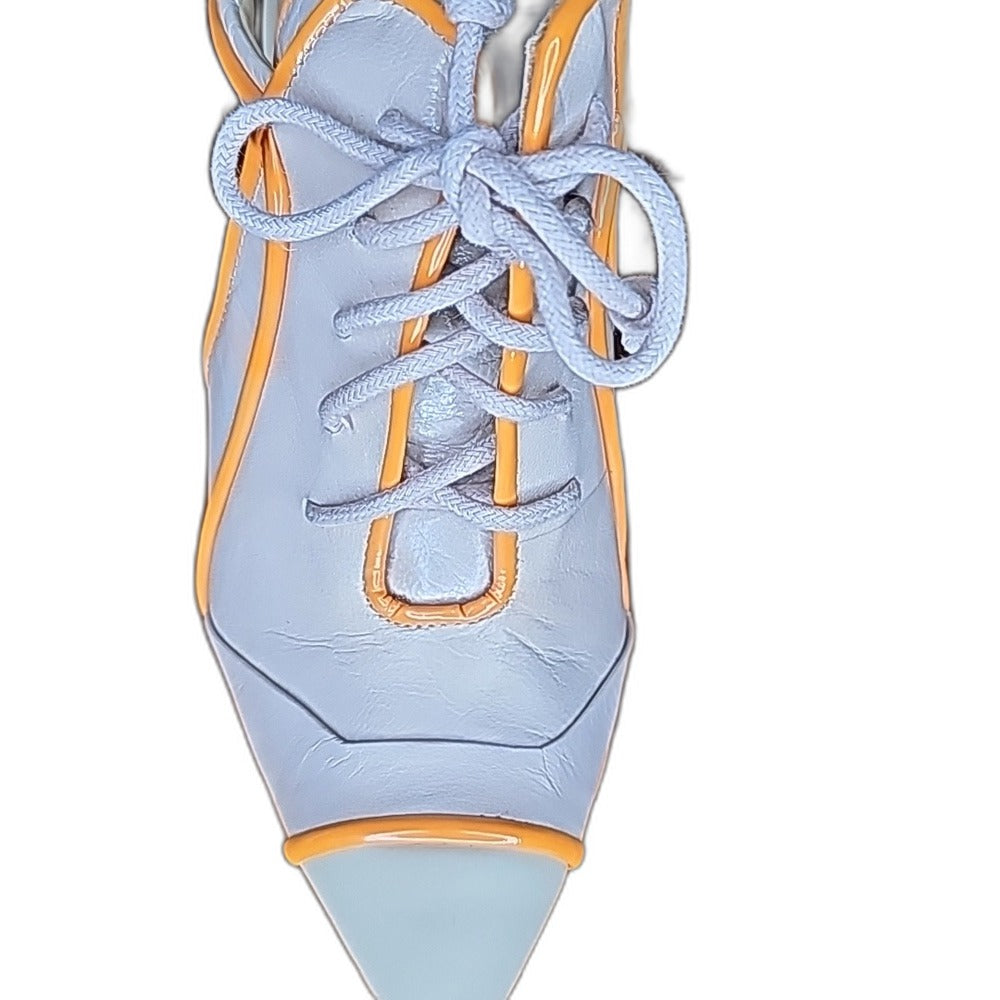 L.A.M.B. by Gwen Stefani Janetta cream leather lace-up pumps with orange trim - view 3