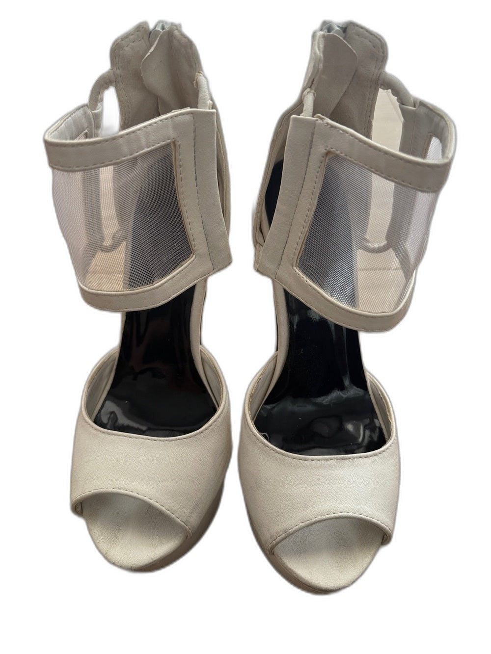Charlotte Russe white platform peep-toe heels with mesh strap - view 3