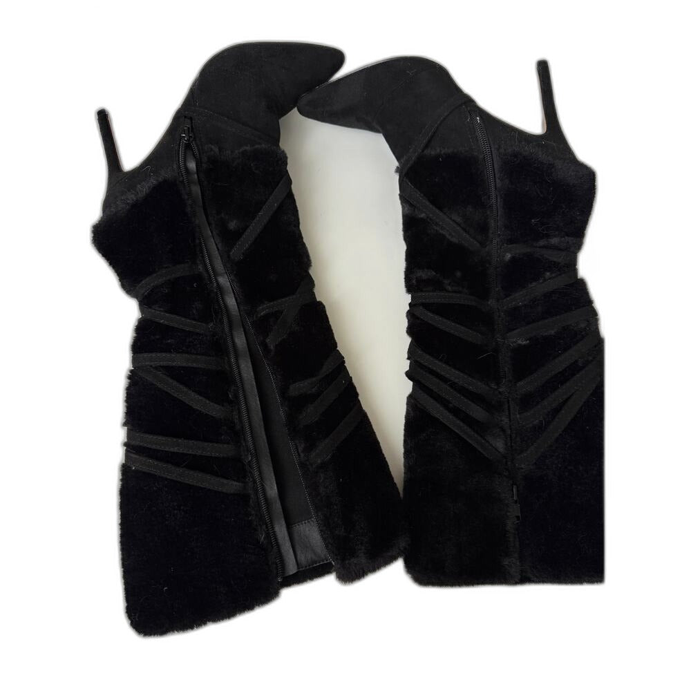 Catherine Malandrino black faux fur knee-high boots - view 3