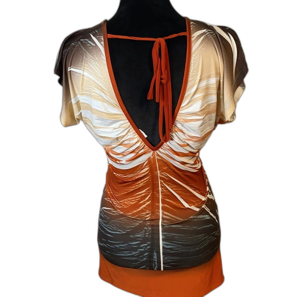Daytrip orange ombre dip dye open back mini dress - back with tie straps