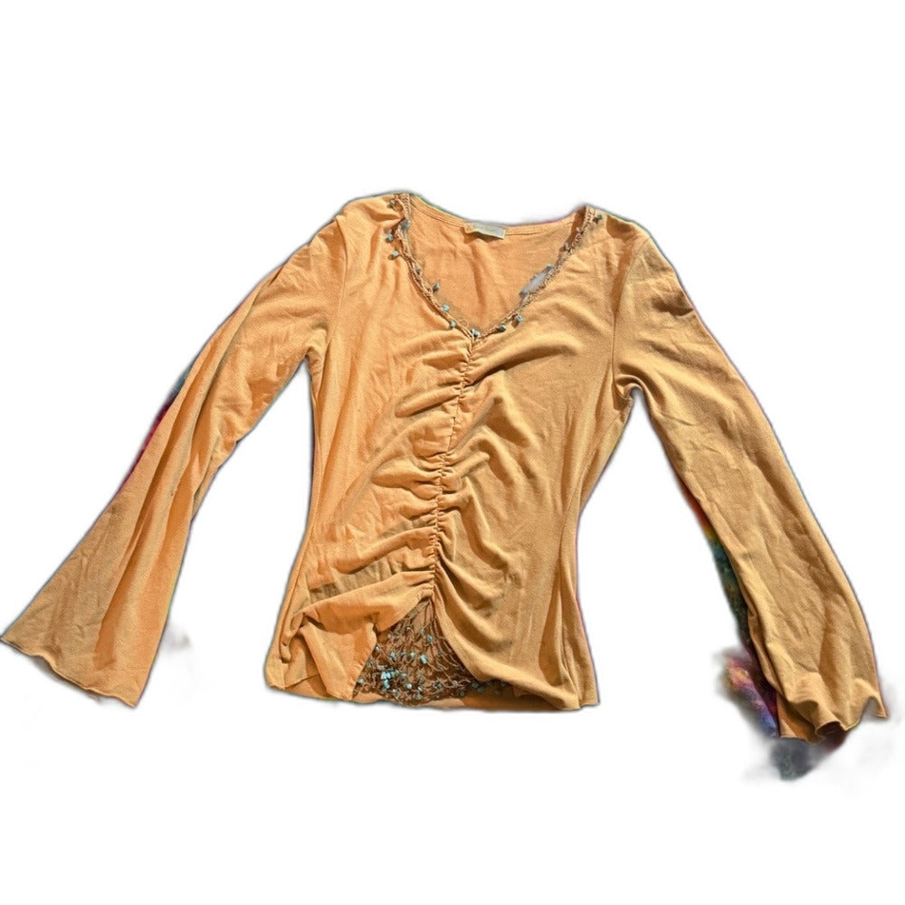 Sans Souci ruched tan top - front view