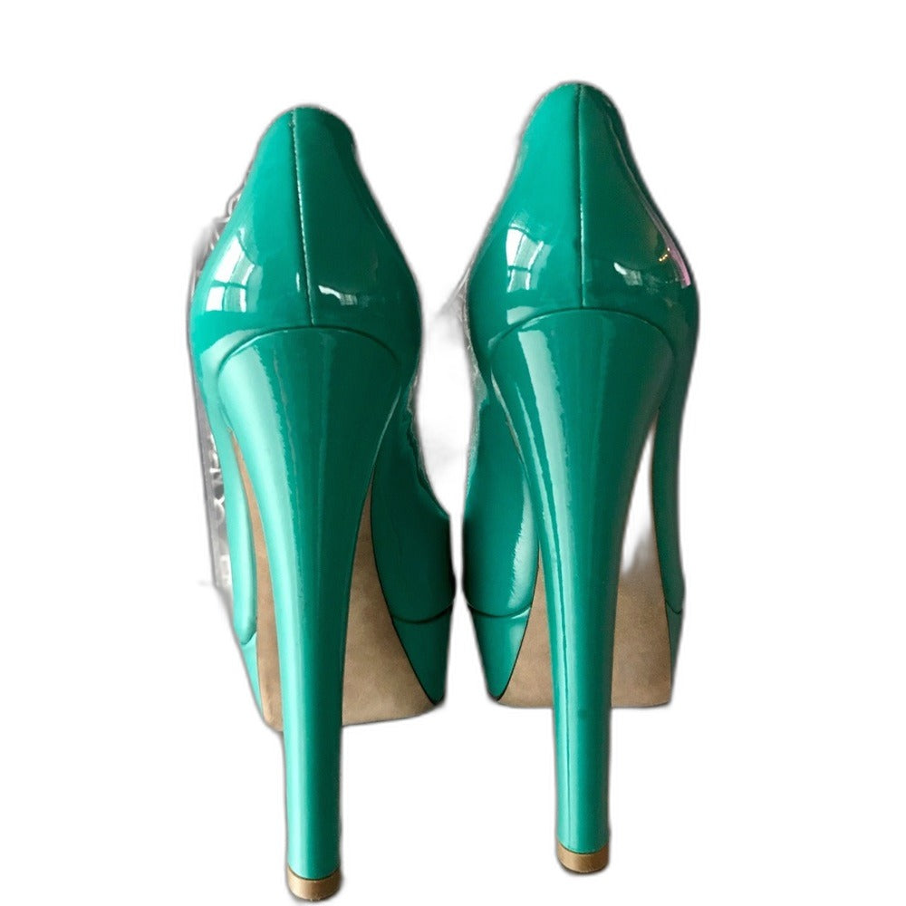 Sergio Rossi turquoise patent leather platform pumps - view 3