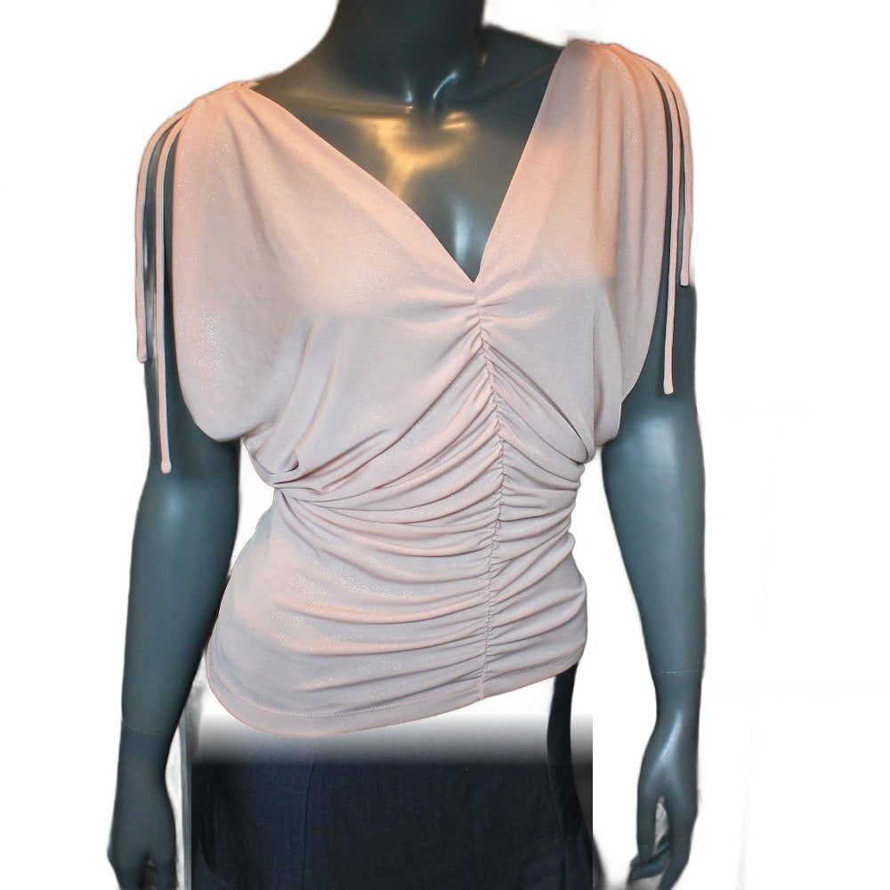 Express pink ruched sparkle top with shoulder ties - view 3