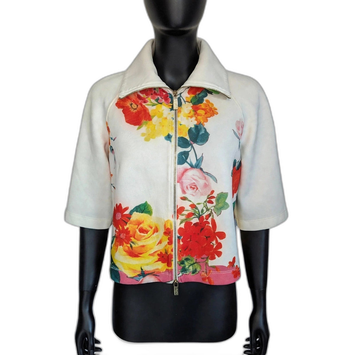 Blugirl floral zip jacket on black mannequin