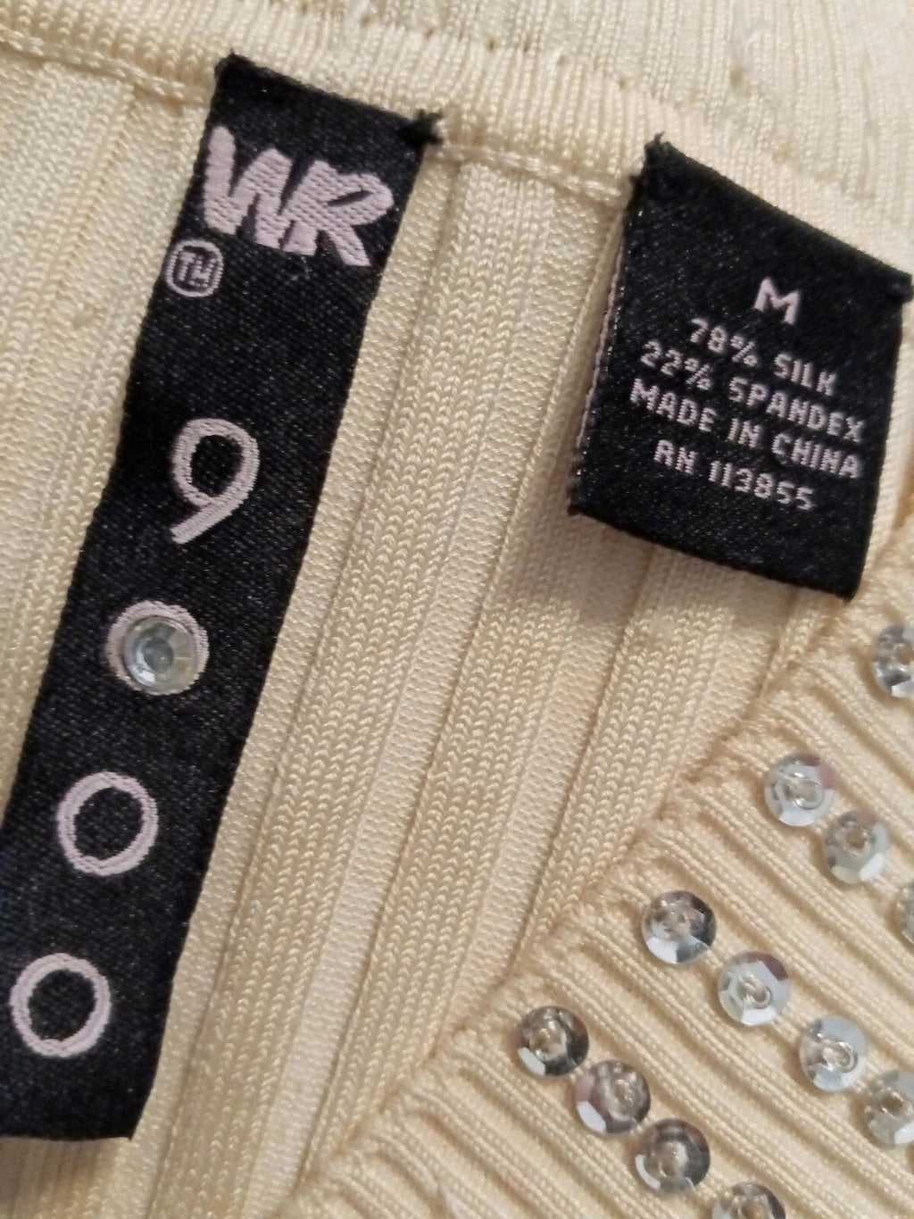 WR 9000 cream cardigan sweater with rhinestone buttons and sequins, size M - view 3