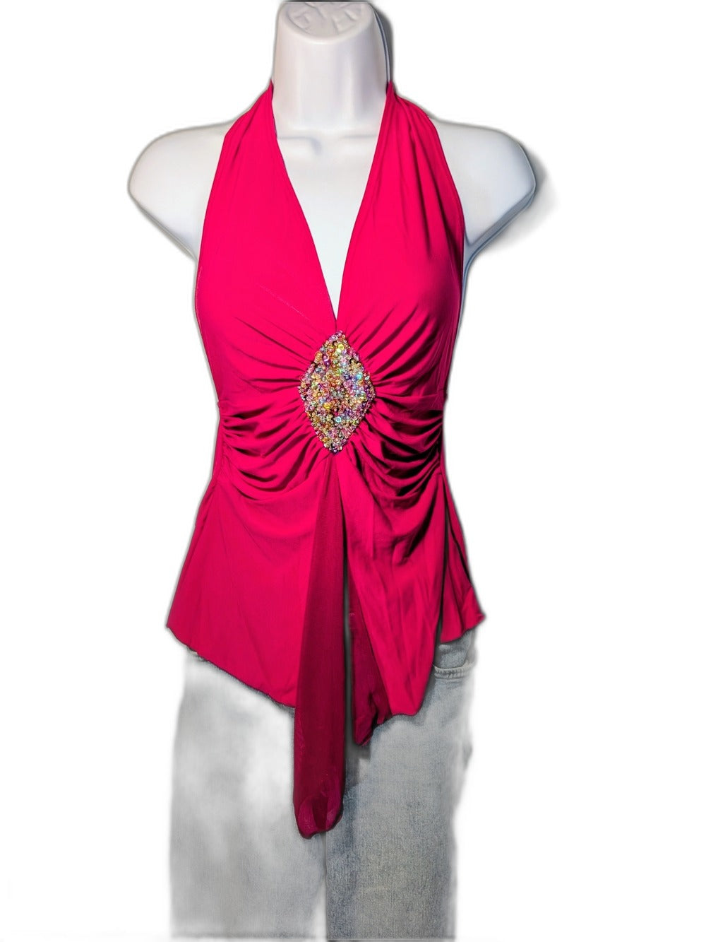 Prada Y2K fuchsia pink jewel-accent halter top - view 3