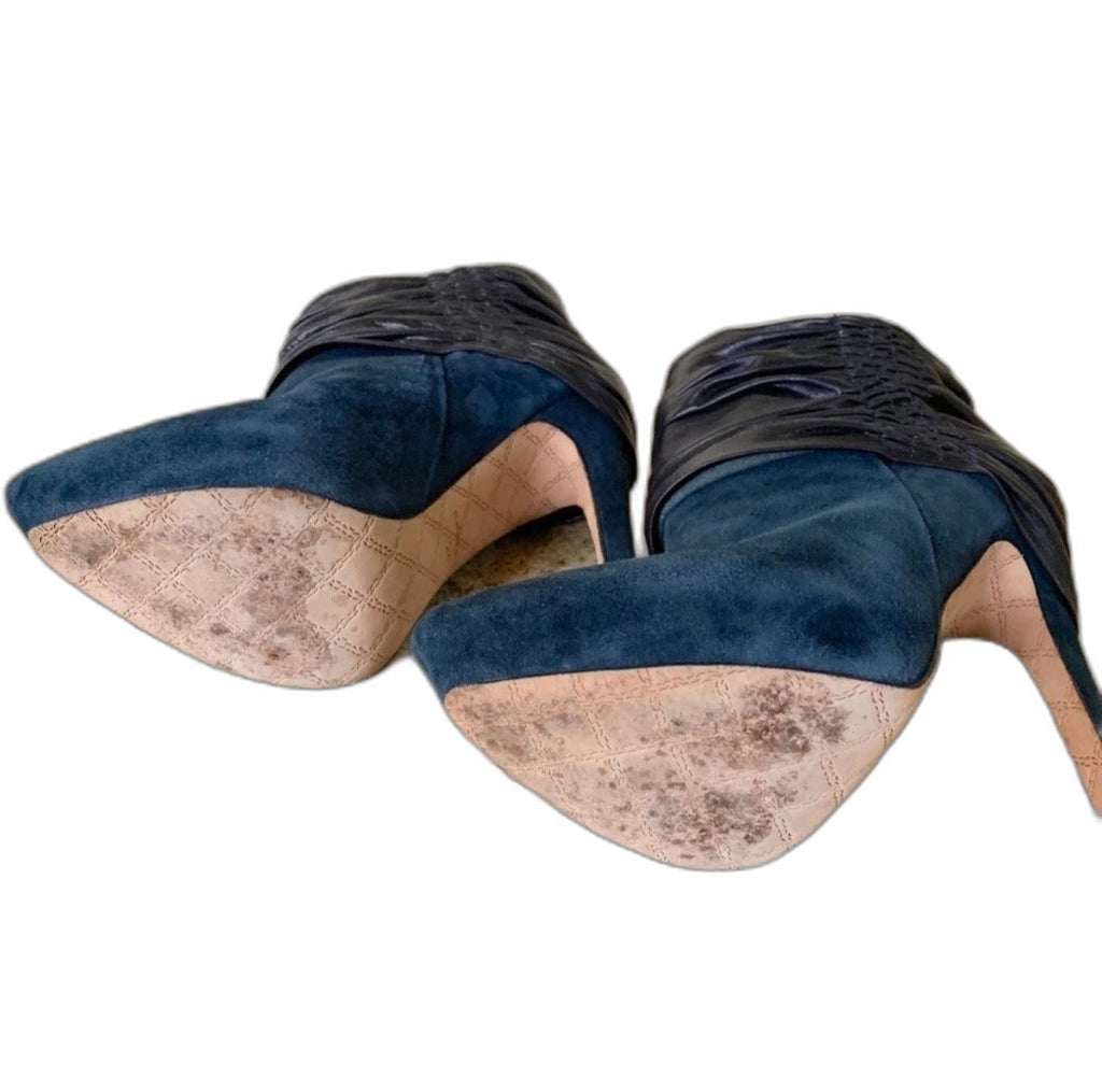 L.A.M.B. by Gwen Stefani blue suede and black leather stiletto ankle booties - view 3