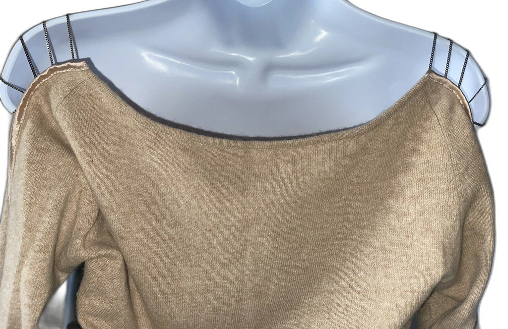 Catherine Malandrino beige sweater - draped neckline and chain shoulder straps