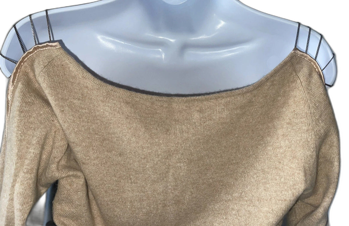 Catherine Malandrino beige sweater - draped neckline and chain shoulder straps