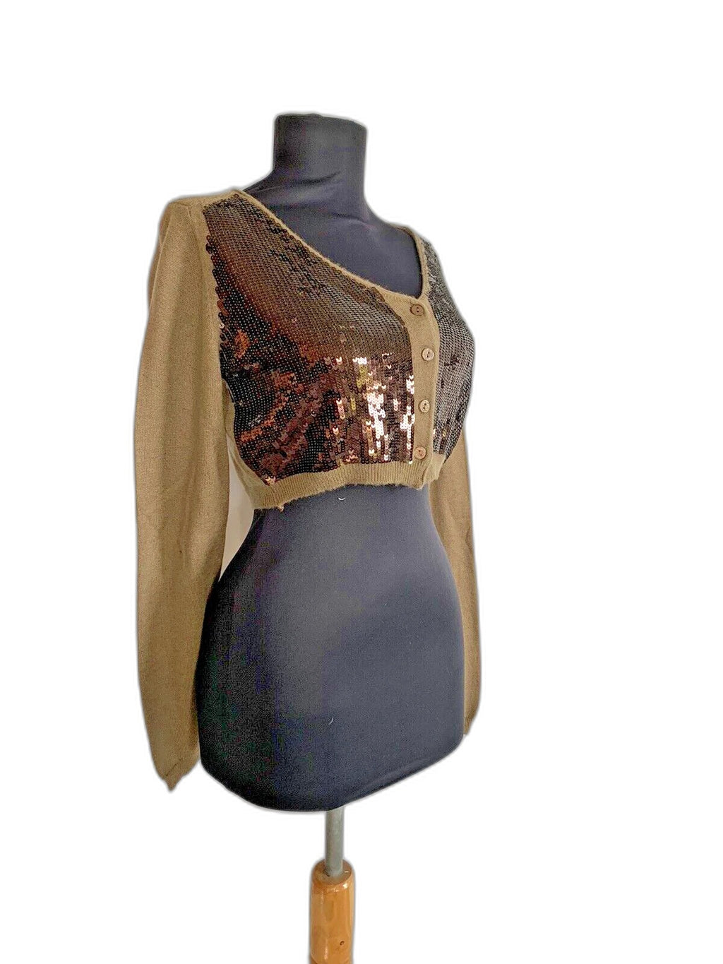 Twin Set by Simona Barbieri brown cropped sequin cardigan sweater - view 3