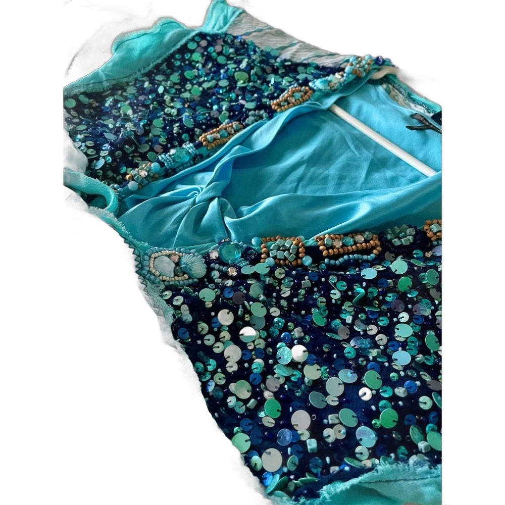 Boston Proper 2-piece embellished aqua tank top set with sequin and bead wrap top - view 3