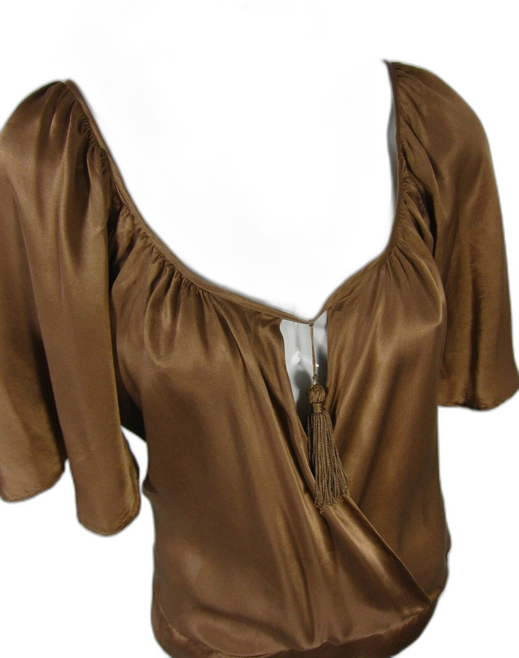 Maje brown silk V-neck blouse - view 3