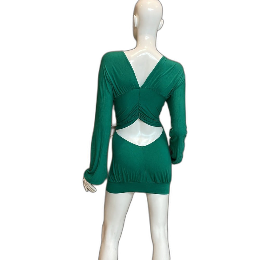 Mason green stretch cotton mini dress with cut-out back - back view 3