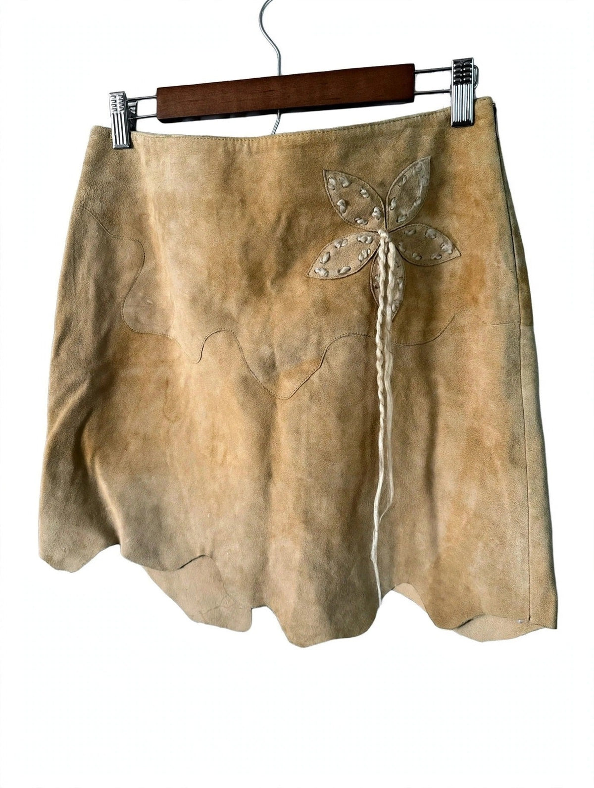 Vakko tan suede embroidered mini skirt - front alternate angle