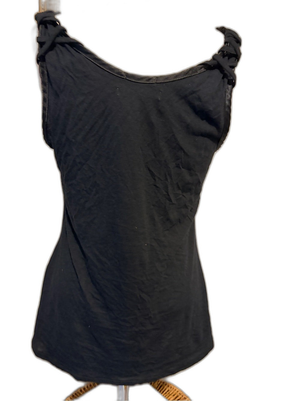 Old Navy vintage black button-down tank top with satin trim - view 3
