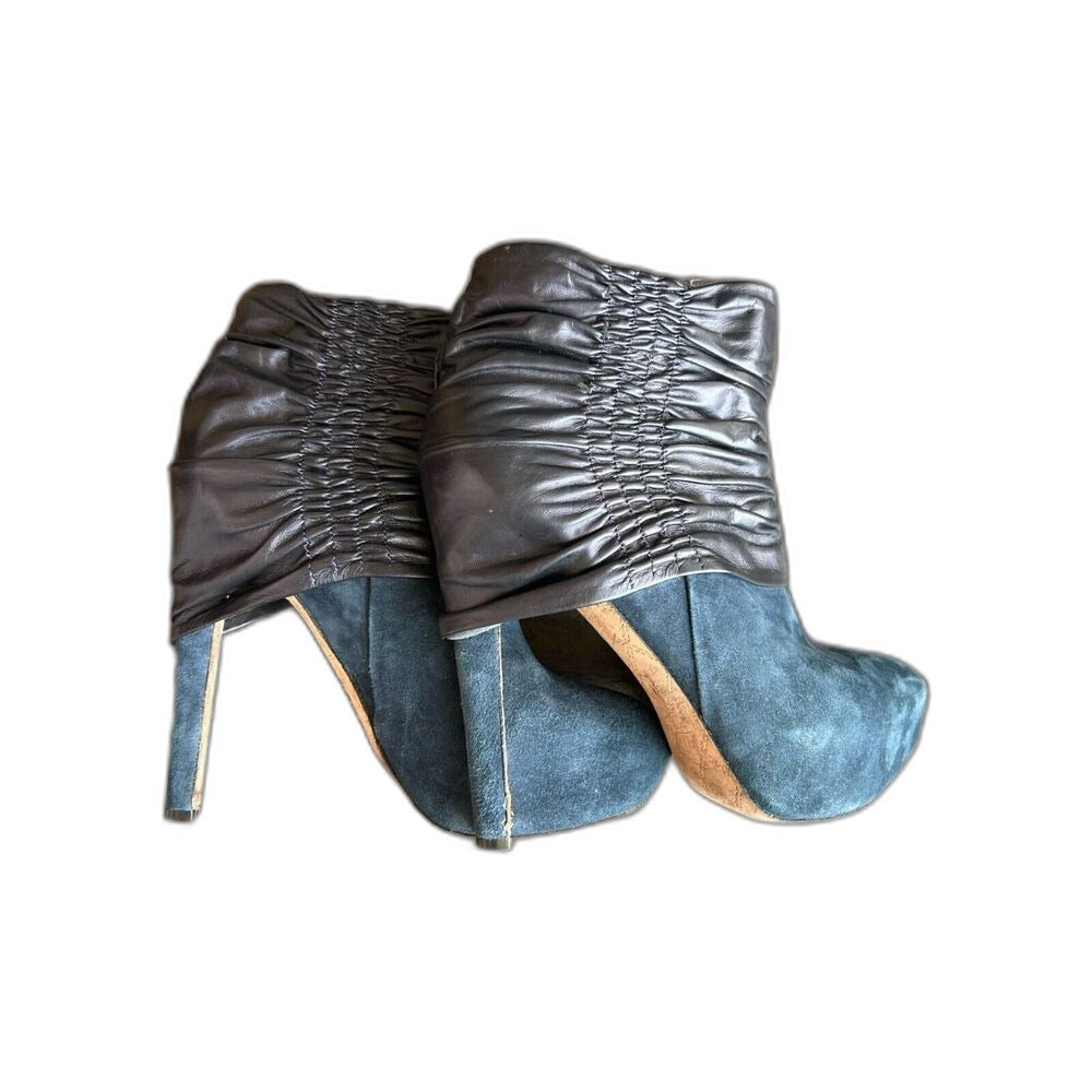 L.A.M.B. by Gwen Stefani blue suede platform ruched stiletto ankle booties - view 3