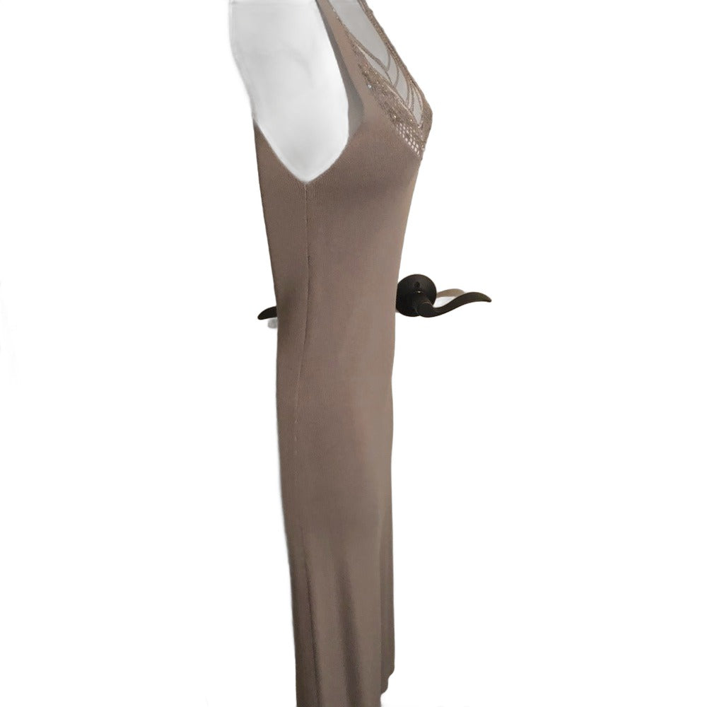 BCBGMaxAzria grey knit midi dress with silver beading - view 3